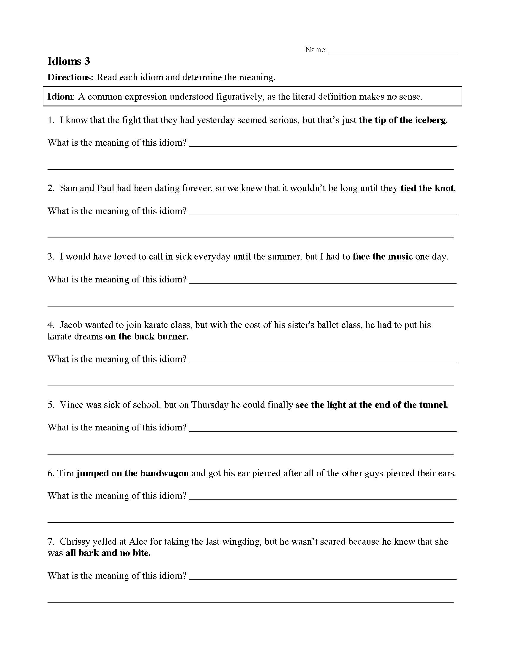 Idiom Worksheets &  Tests | Figurative Language Activities