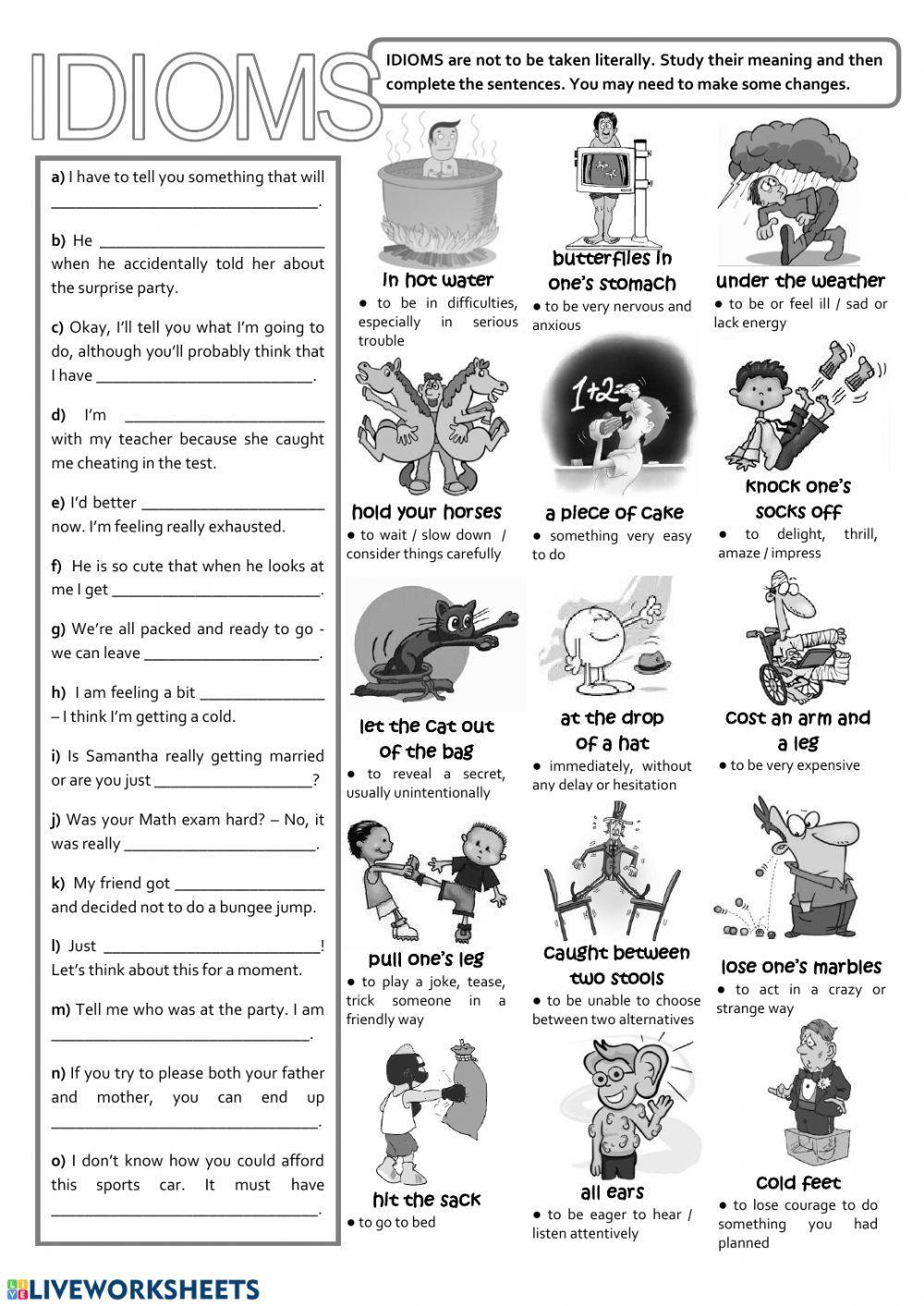 idioms worksheet for kids