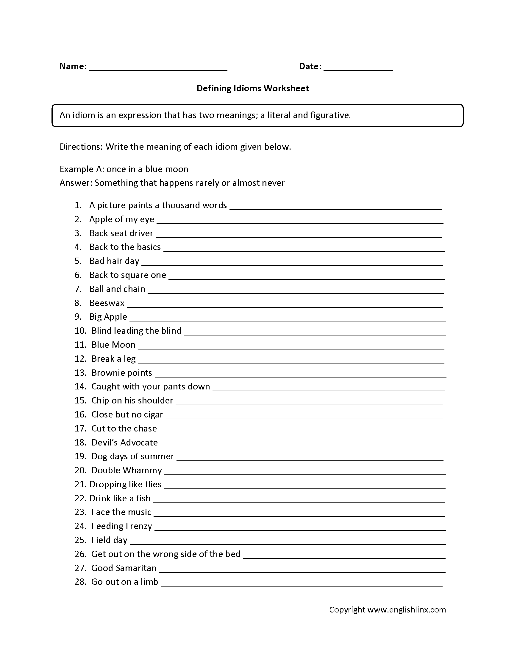 worksheets library | Idioms Worksheets