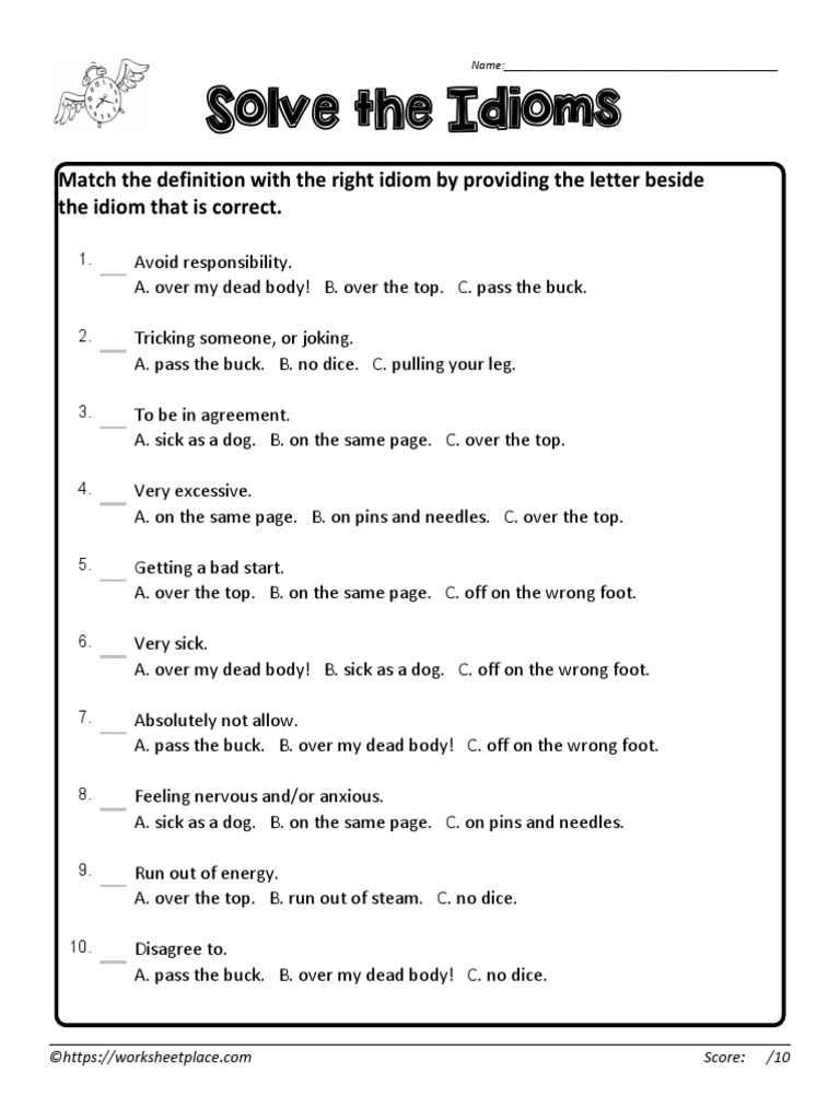 Idioms Worksheets With Answers