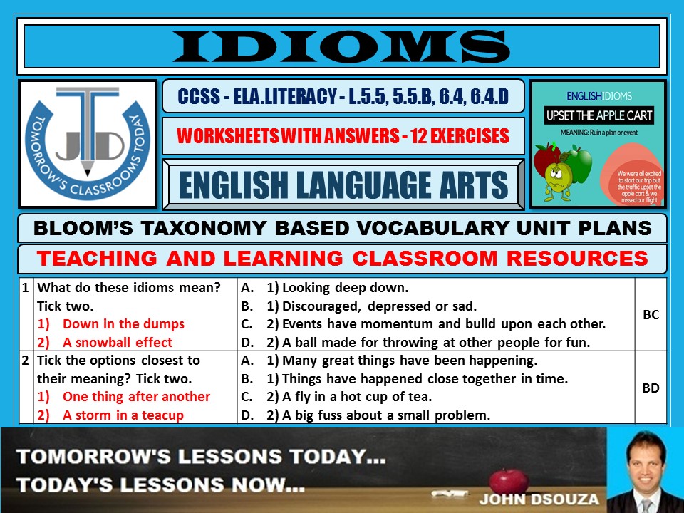 IDIOMS: WORKSHEETS WITH ANSWERS - 12 EXERCISES  