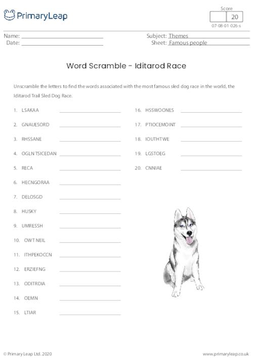 Literacy: Word Scramble Iditarod Race | Worksheet | PrimaryLeap.co.uk