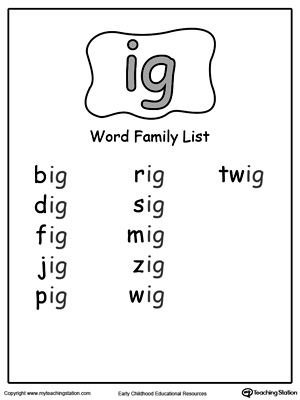 ig word family worksheet