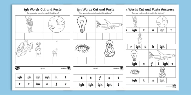 Cut and Stick igh Sound Worksheet | CfE Resources | Twinkl