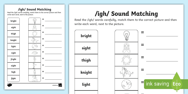 igh Sound Matching Activity Sheet (teacher made) - Twinkl
