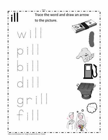 ill word family worksheet
