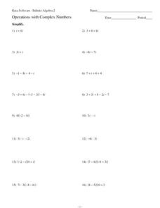 Operations with Complex Numbers Worksheet for 10th - 11th Grade ...