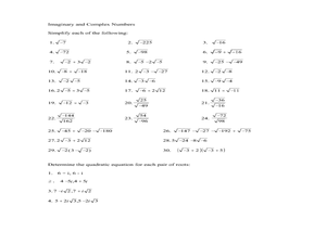 Imaginary and complex Numbers Worksheet for 11th Grade | Lesson Planet