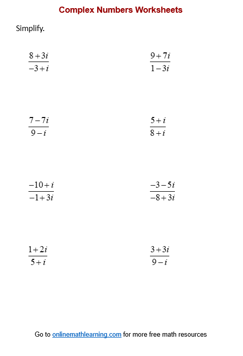Rationalize Complex Number Worksheets (printable, online, answers ...