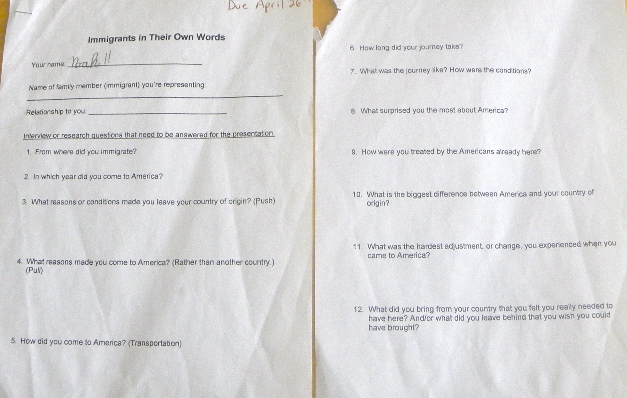 Immigration Assignment &  Montgomery County Public Schools | Notes ...