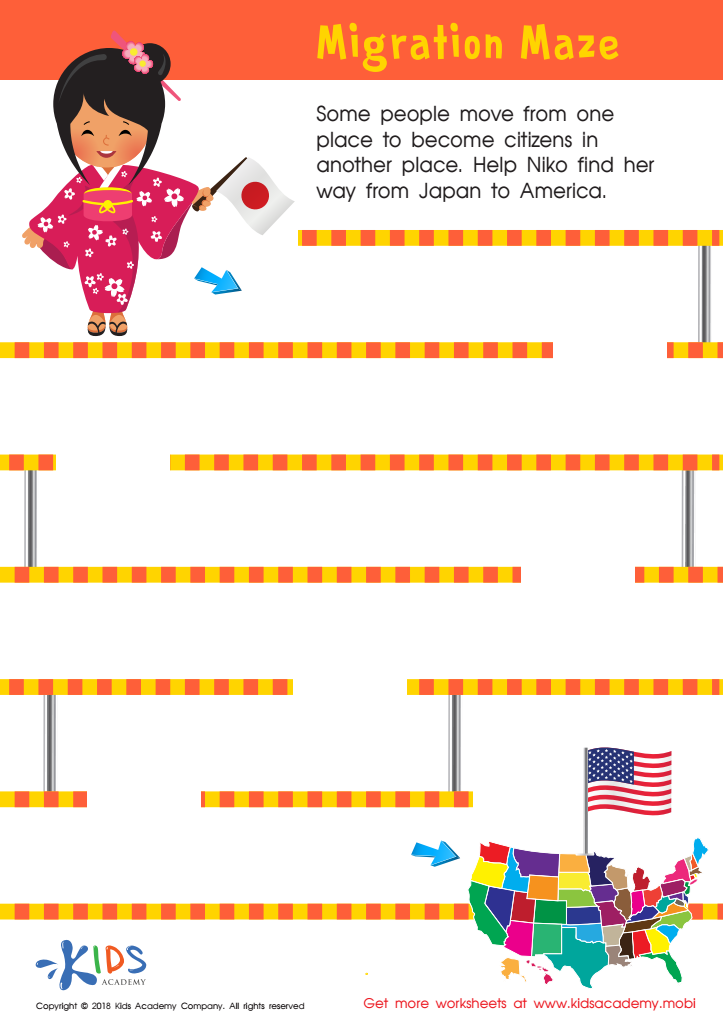 Migration Maze Worksheet for kids