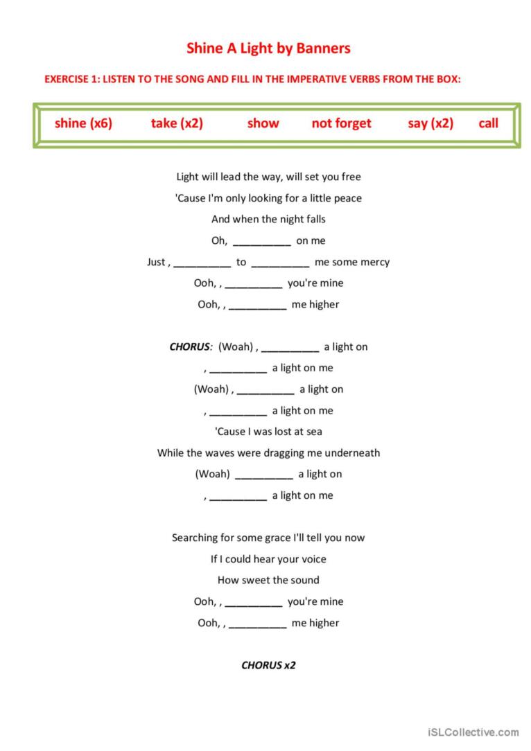 Shine a light by banners imperativ english esl worksheets pdf