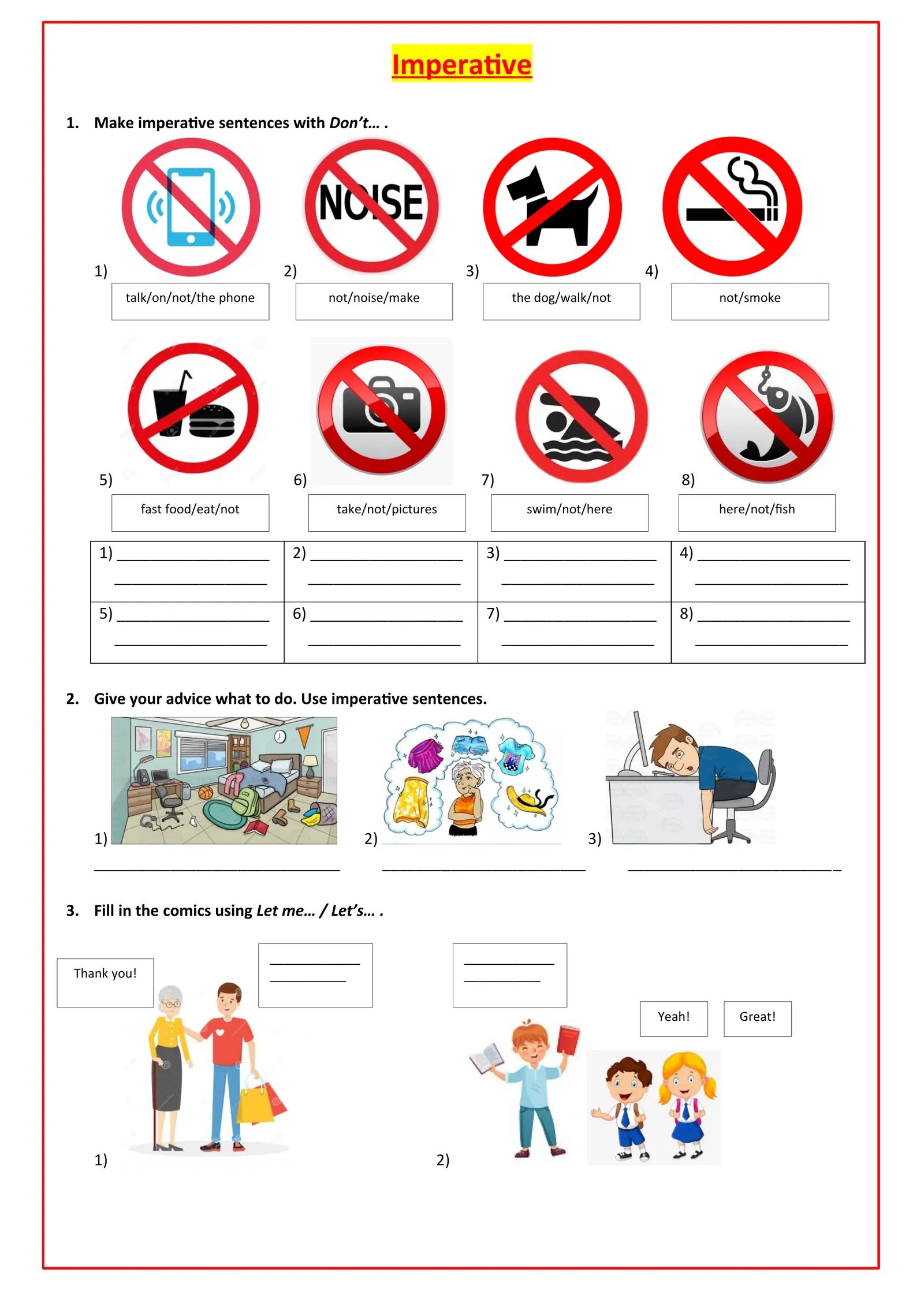 Imperative sentences grammar drills picture description exercises ...