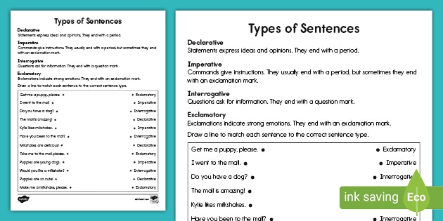 Types of Sentences Worksheet | ELA Teaching Resources