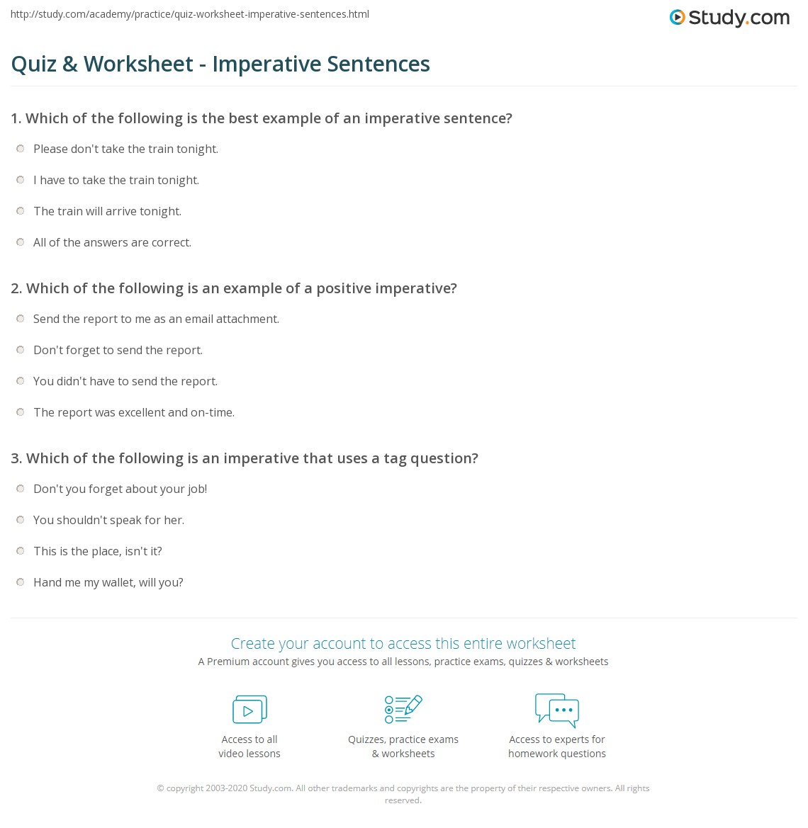 imperative sentence worksheet