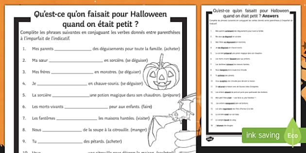 Halloween Imperfect Tense Gap Fill Worksheet / Worksheet-French ...