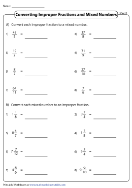 improper fraction to mixed number worksheet pdf