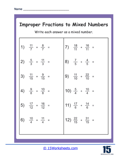 Improper Fractions to Mixed Numbers Worksheets - 15 Worksheets Library