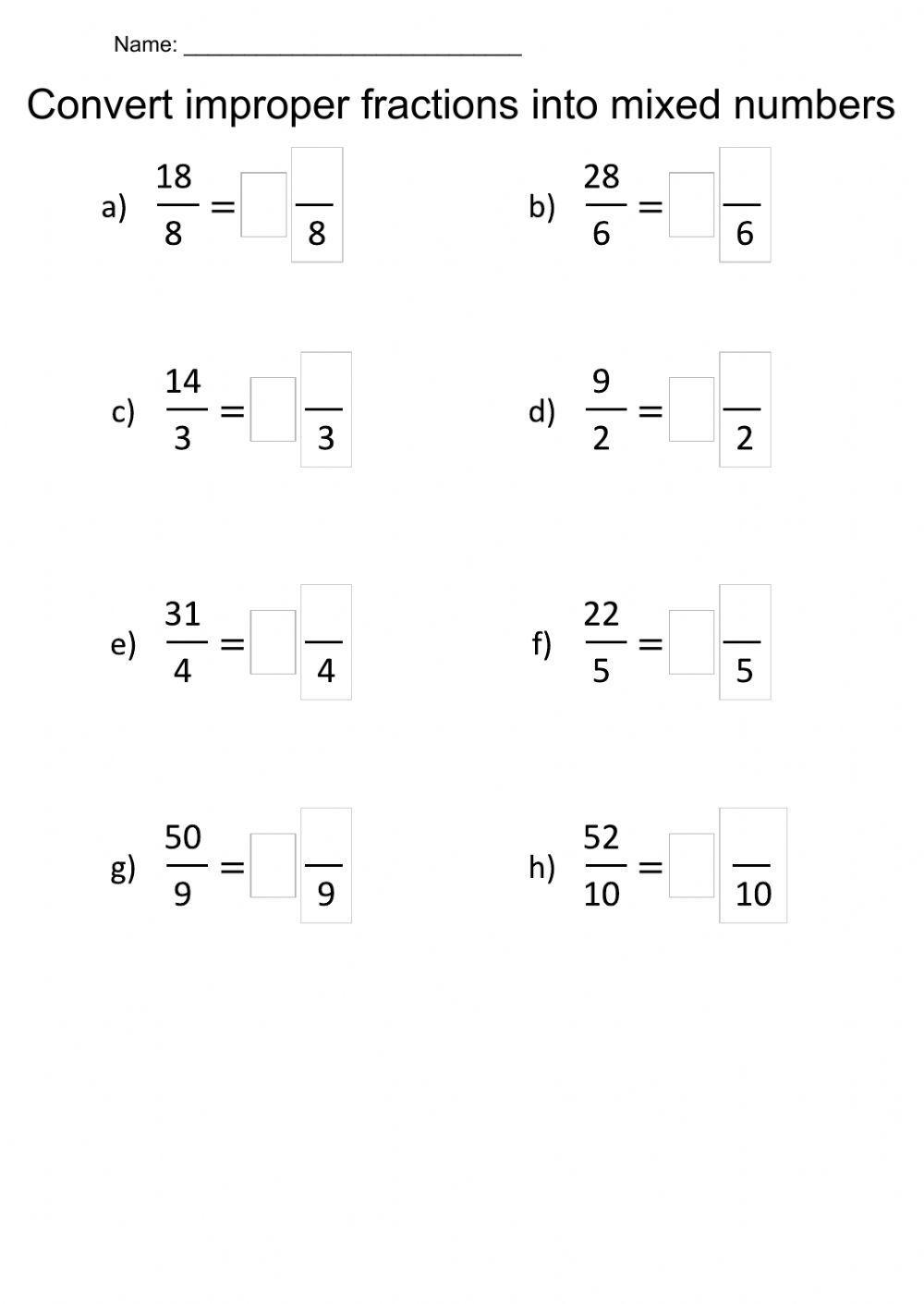 improper fraction to mixed number worksheet pdf
