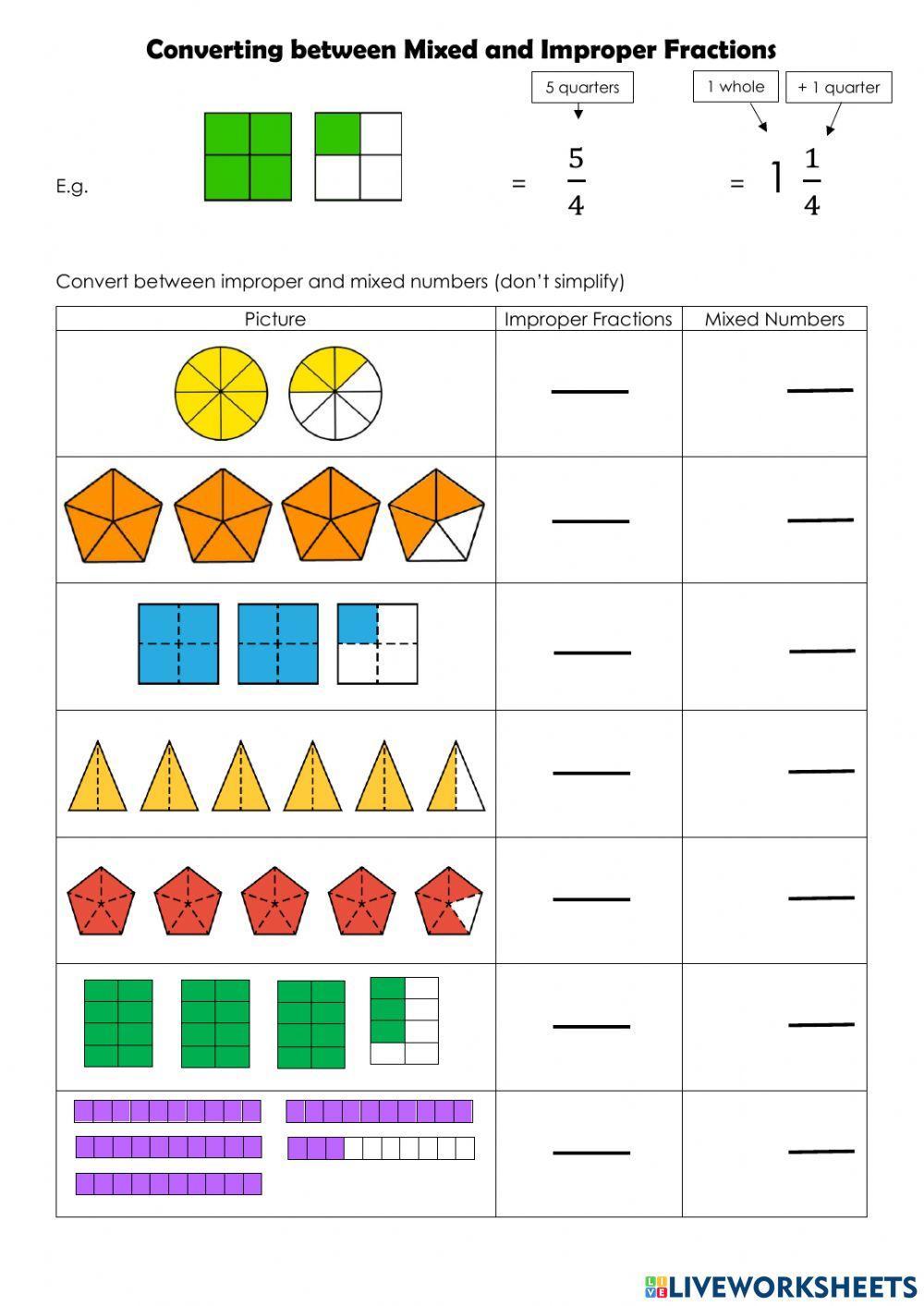 improper fraction to mixed number worksheet pdf