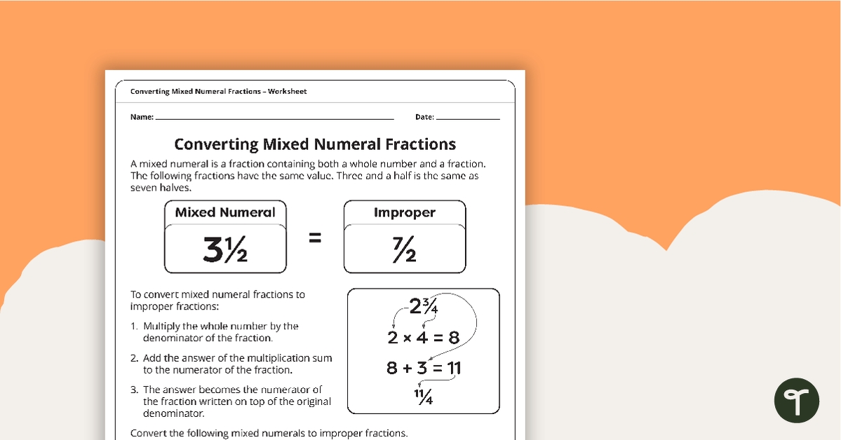 improper fraction to mixed number worksheet pdf