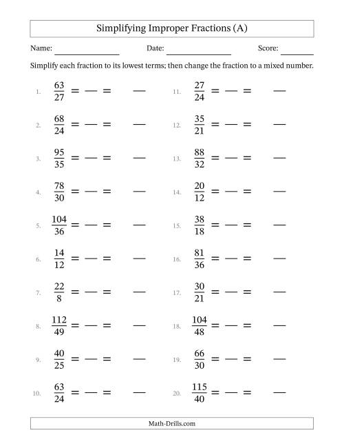 improper fraction worksheet with pictures