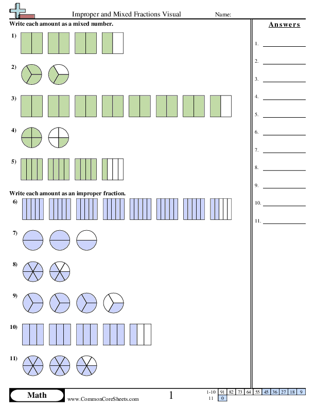improper fraction worksheet with pictures