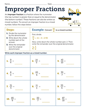 Improper Fractions | Worksheet 