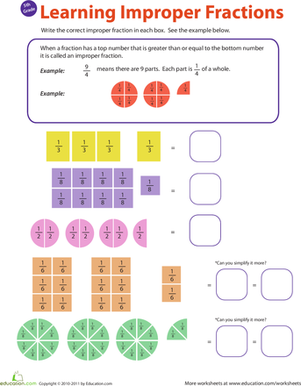 Introduction to Improper Fractions #1 | Worksheet 