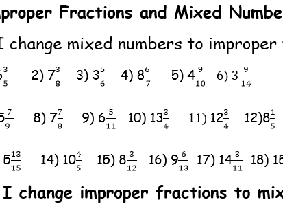 Mixed Numbers and Improper Fractions  