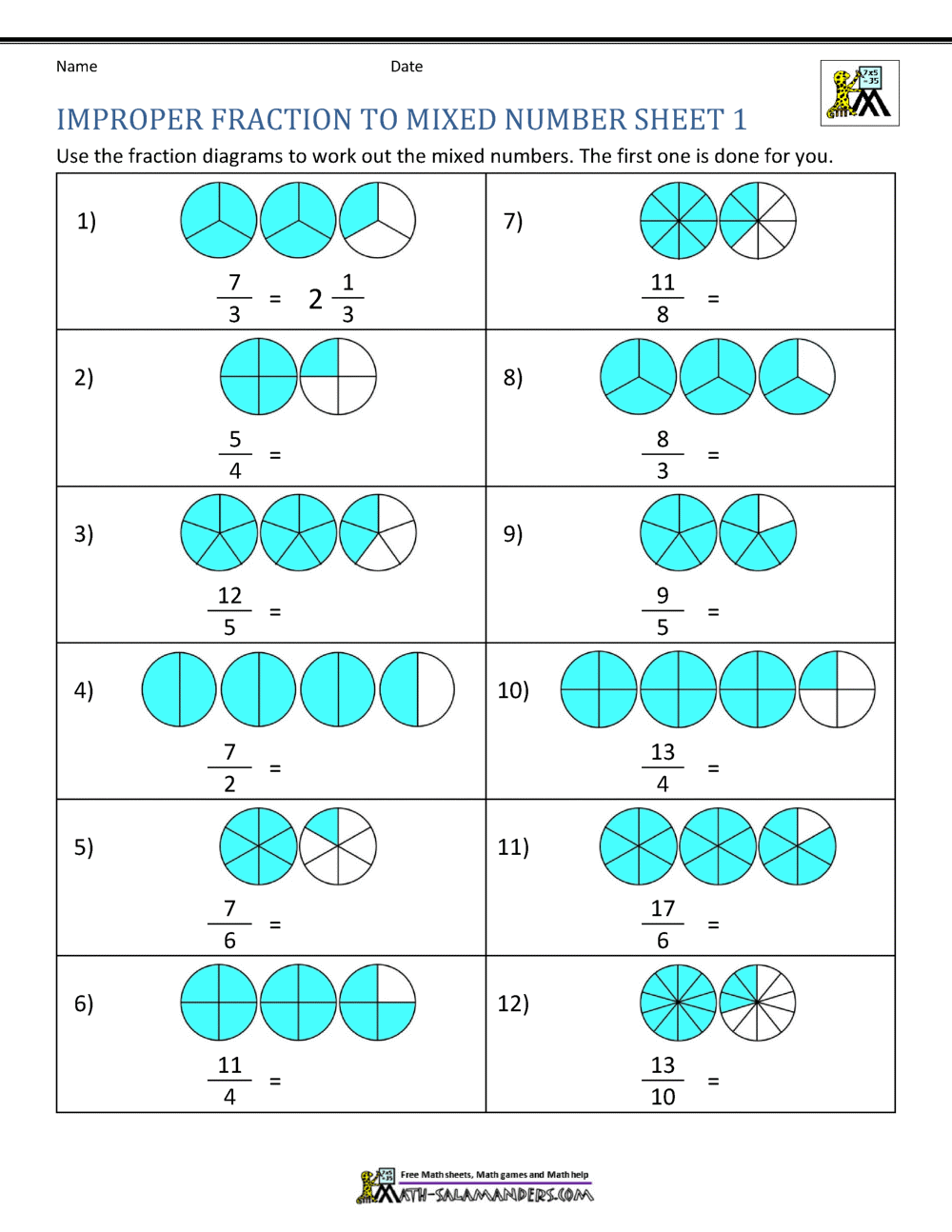 improper fractions to mixed numbers worksheet pdf