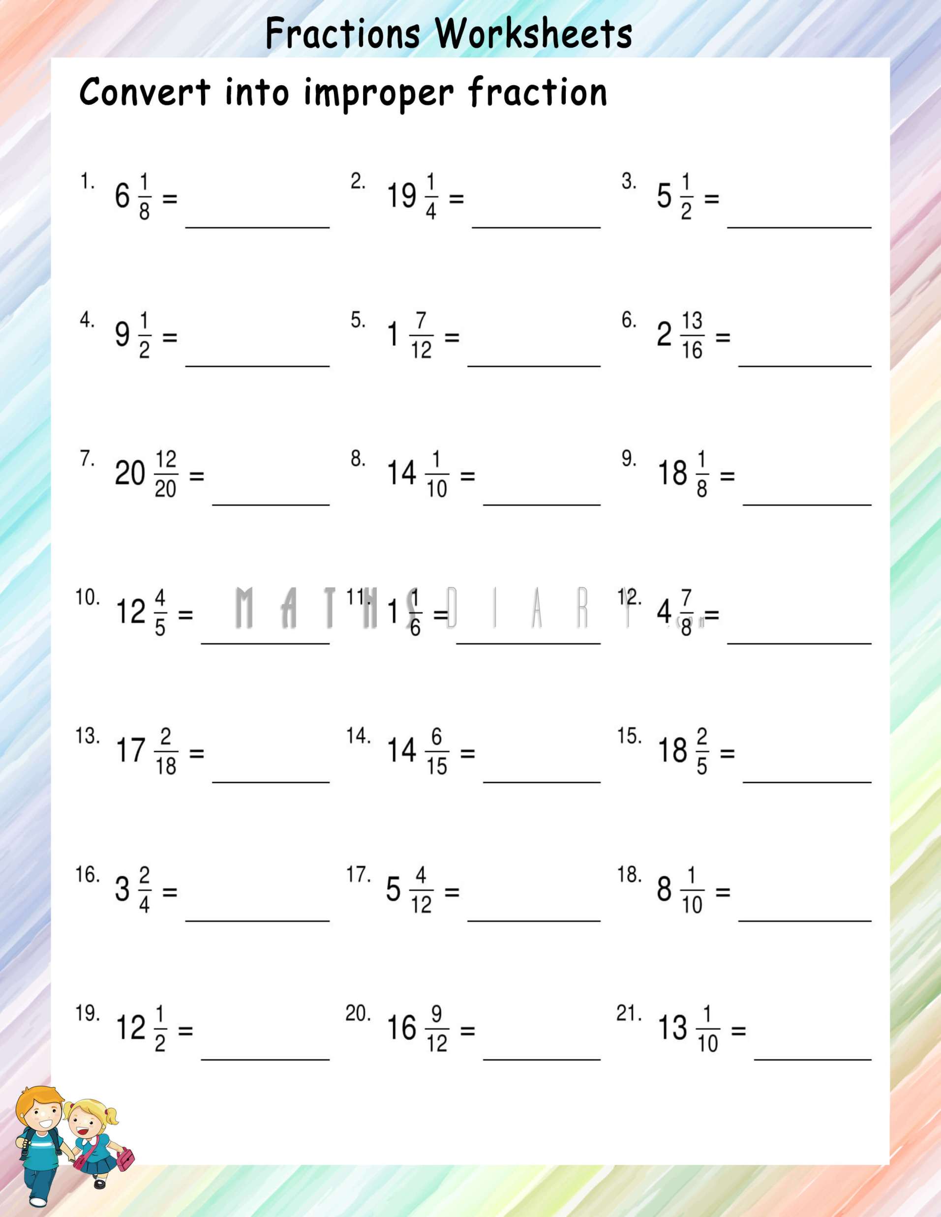 improper fractions to mixed numbers worksheet