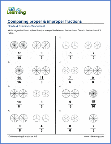 improper fractions worksheet 4th grade