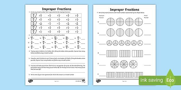 improper to mixed fractions worksheet