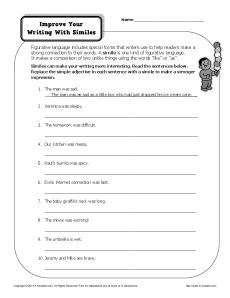 Simile Worksheet - Improve Your Writing With Similes