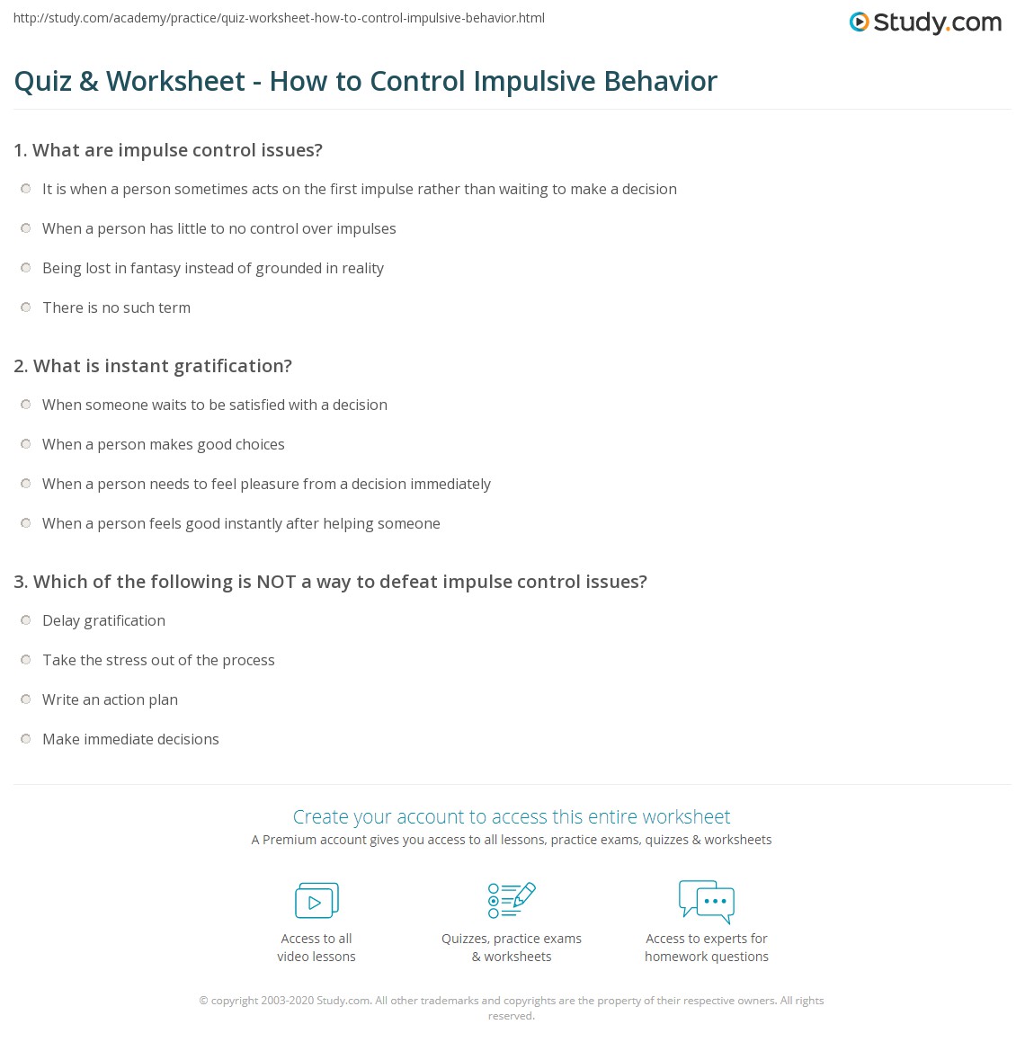 Quiz &  Worksheet - How to Control Impulsive Behavior | Study.com