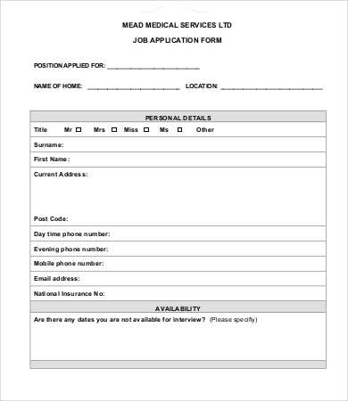 13+ Printable Job Application Templates in Word | Google Docs ...
