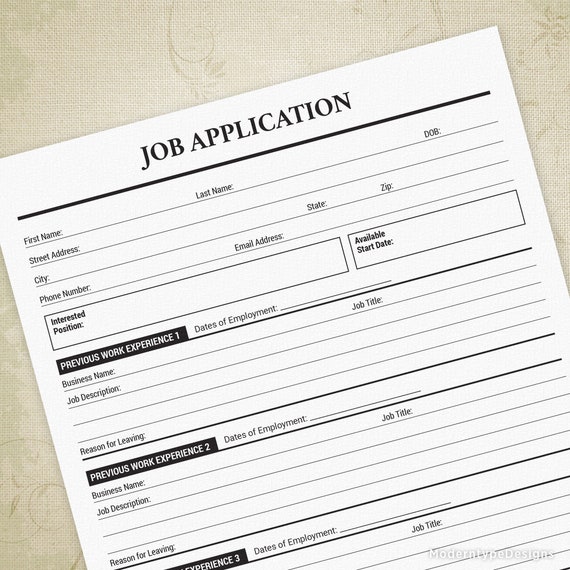 Job Application Printable, Employment Form, Employer Document ...