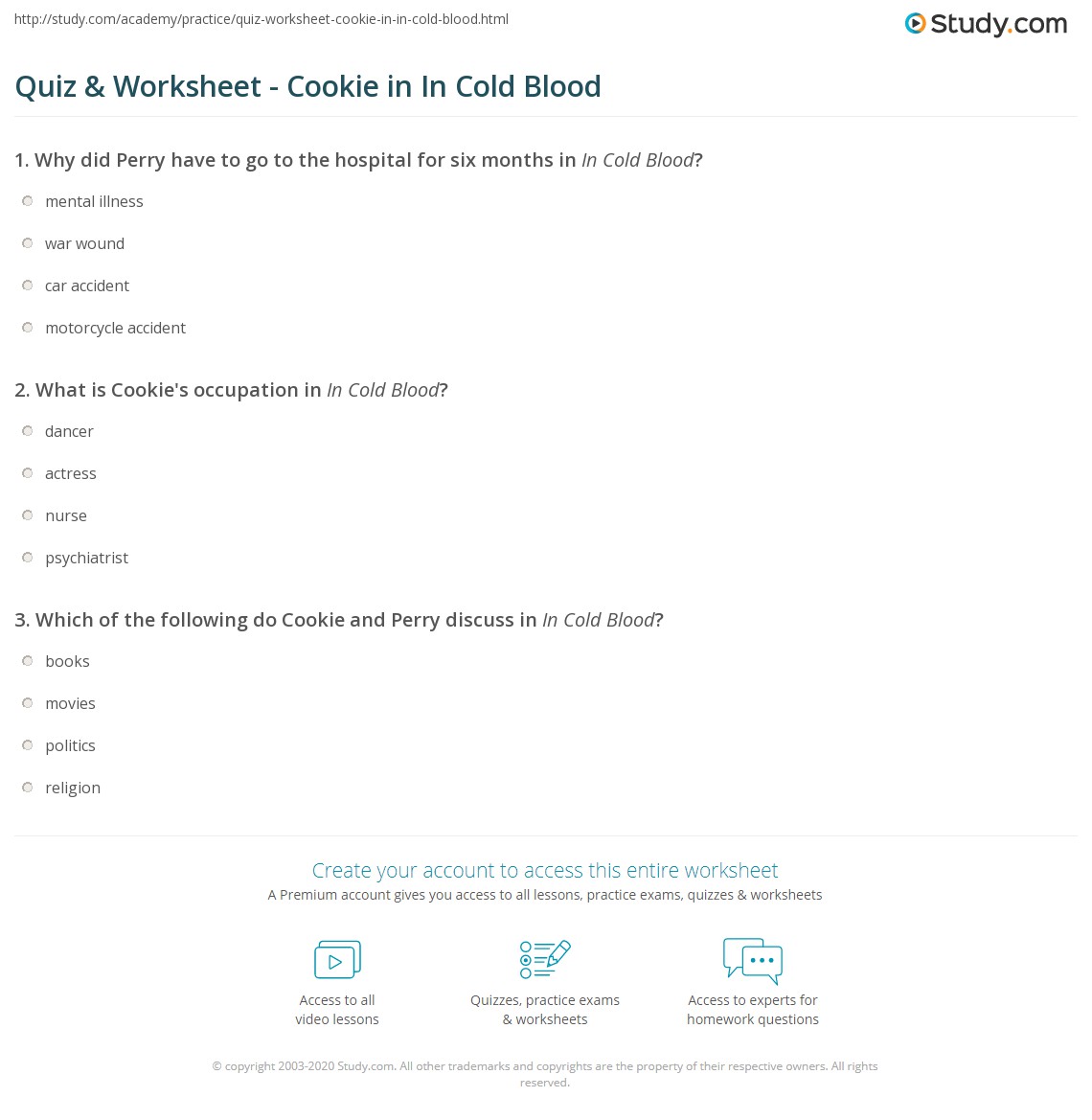 Quiz &  Worksheet - Cookie in In Cold Blood | Study.com