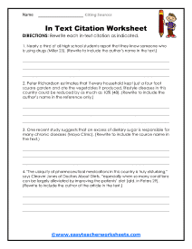 in text citations worksheet answers