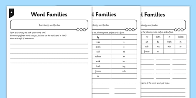 in word family worksheet