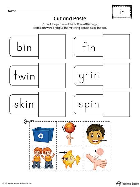 IN Word Family Cut-and-Paste Printable PDF | MyTeachingStation.com
