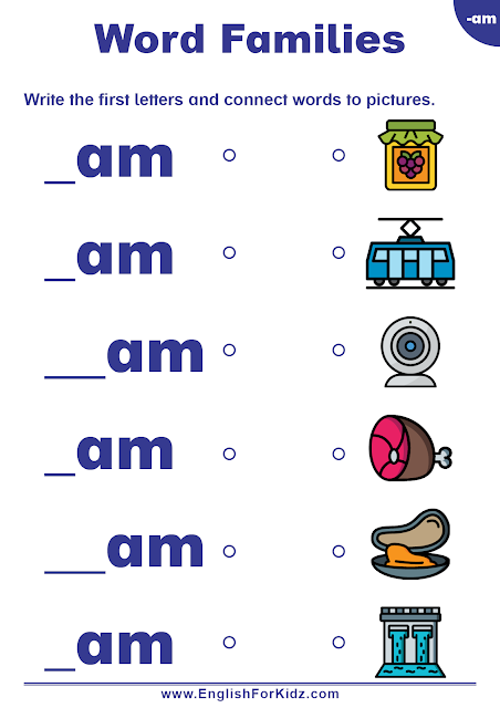 English for Kids Step by Step: Word Families Worksheets: Am Words ...