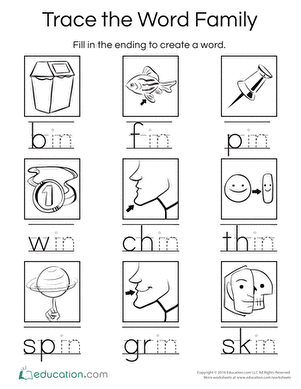 in word family worksheet