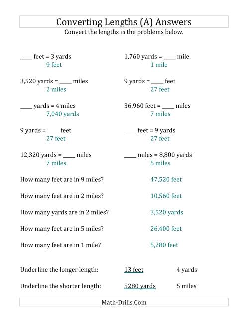 inches feet yards worksheet