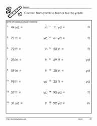 Yards, Feet and Inches Worksheets