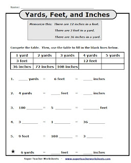 inches to feet worksheet