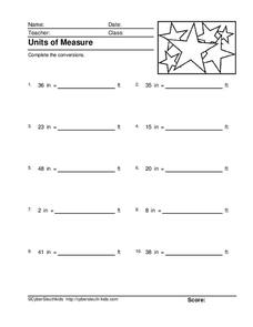 inches to feet worksheet