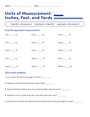 inches to feet worksheet