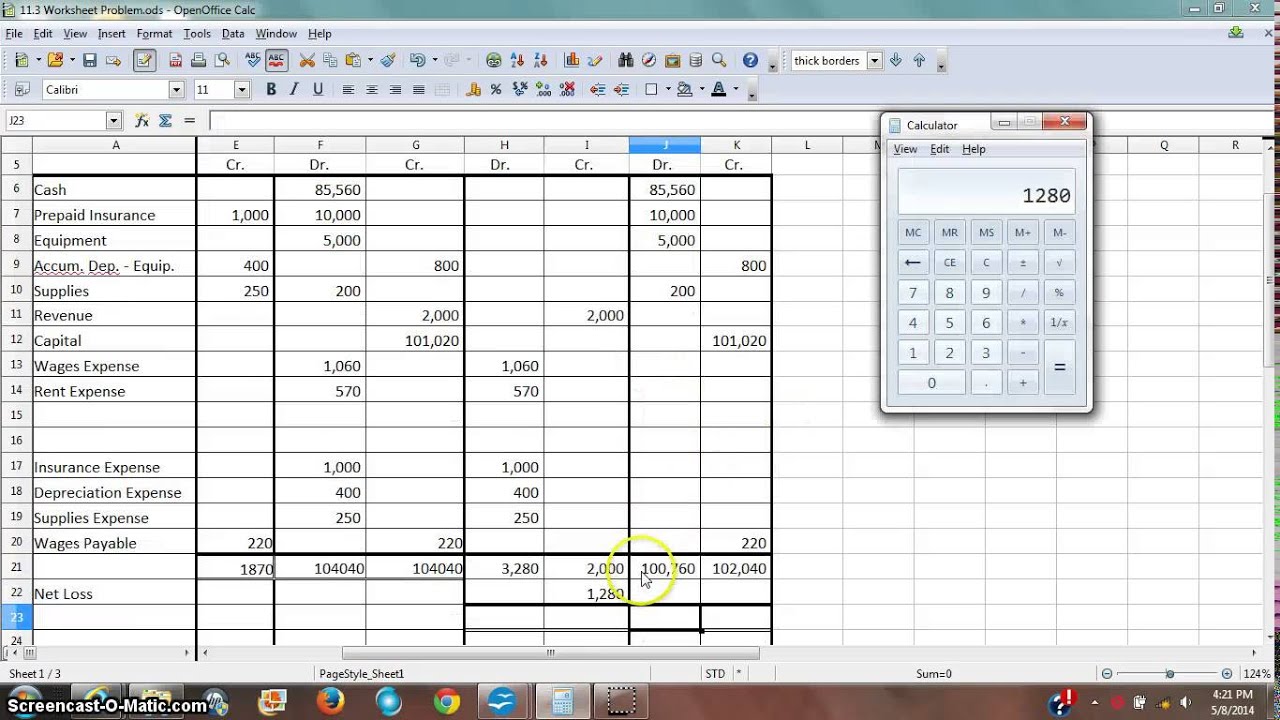 Worksheet 4 - Income Statement &  Balance Sheet Columns with a Loss